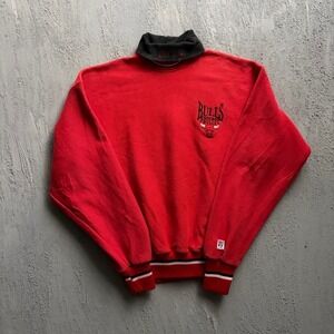 Vintage Chicago Bulls Sweatshirt Large Red 1990s Mock Neck NBA